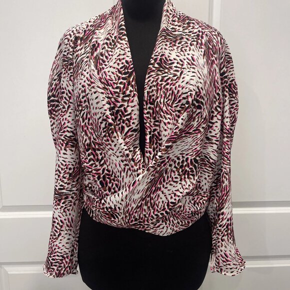 Express Leopard Print Faux Wrap Top Multi Color - Picture 3 of 5